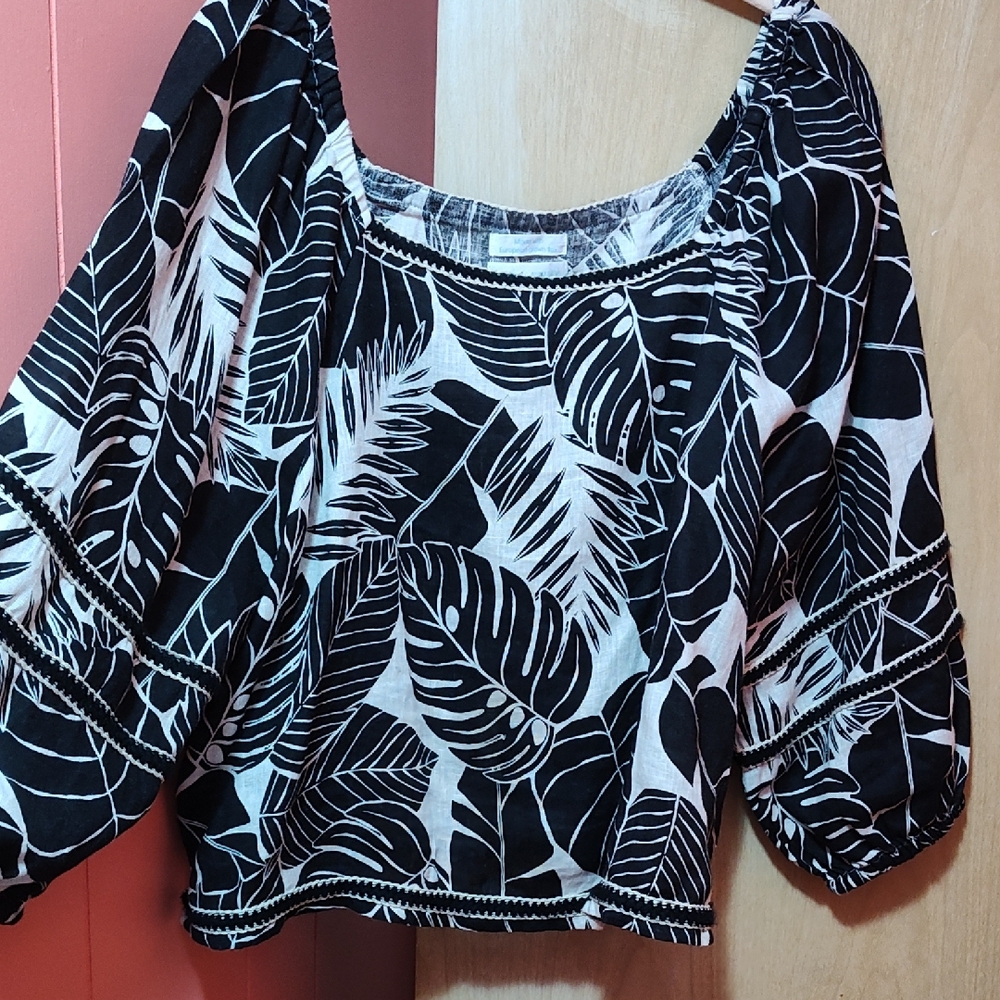 Cynthia Rowley Black and White Tropical Blouse